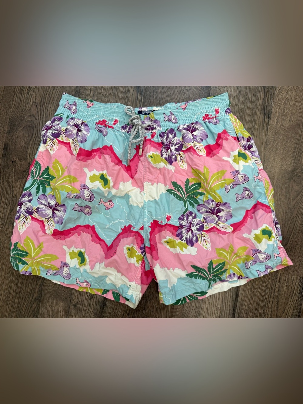 Vilebrequin Colorful Floral Tropical Fish Saint Tropez Mens Swim Trunks Size XXL